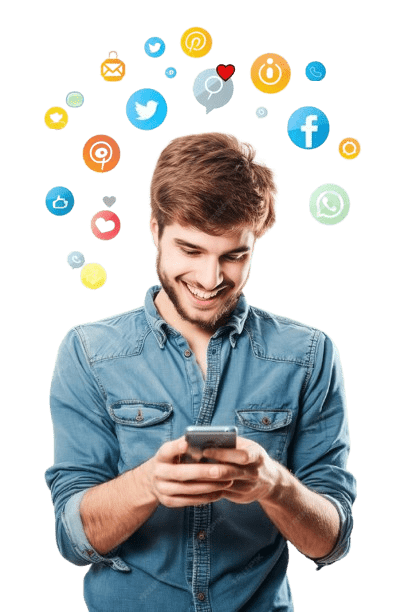 Man using social media on mobile
